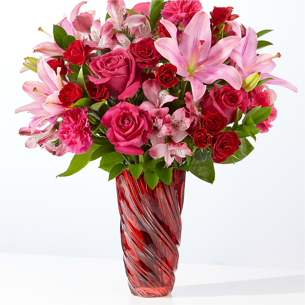 In Love Bouquet with Luxe Swirl Vase – Nacogdoches Floral Company, Nacogdoches TX