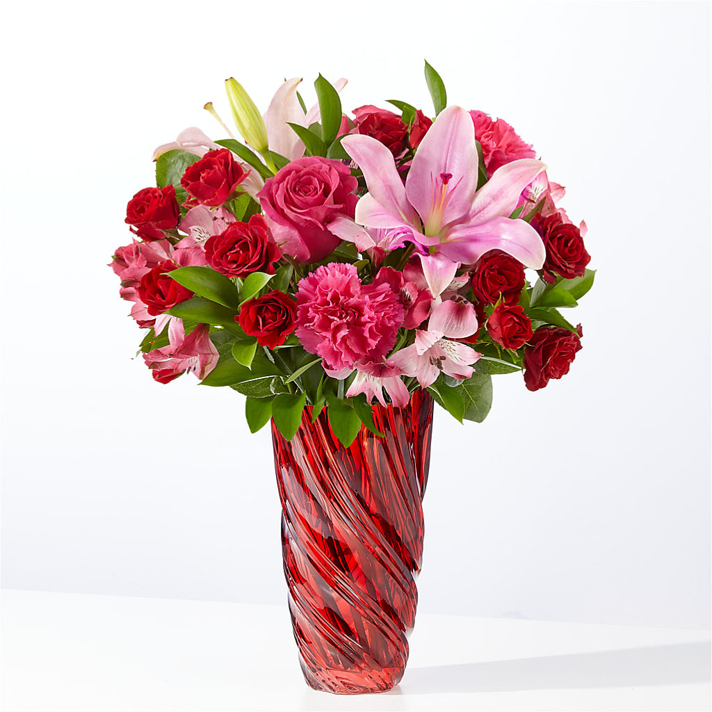 In Love Bouquet with Luxe Swirl Vase – Nacogdoches Floral Company, Nacogdoches TX