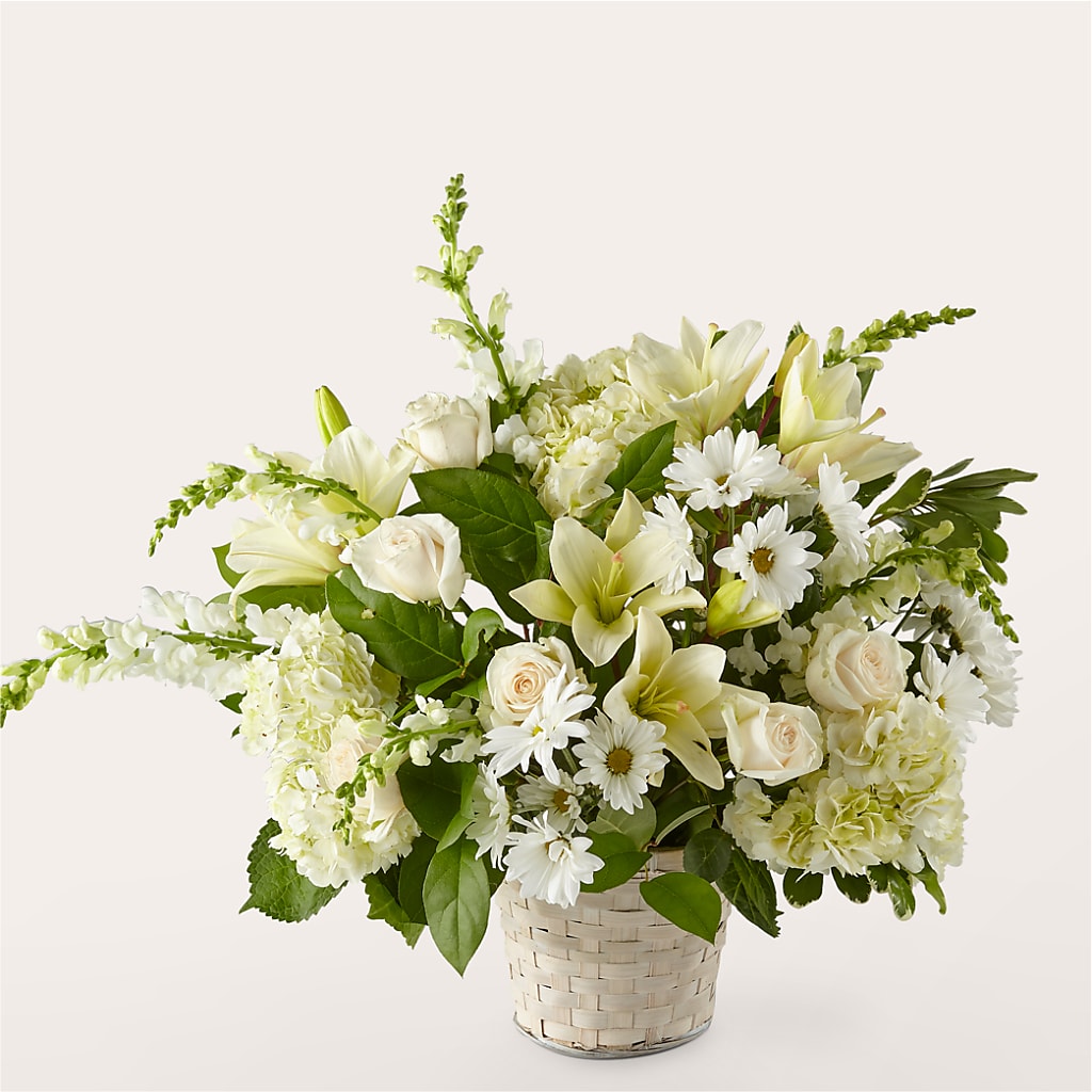 Ivory Elegance Floral Basket – Nacogdoches Floral Company, Nacogdoches TX