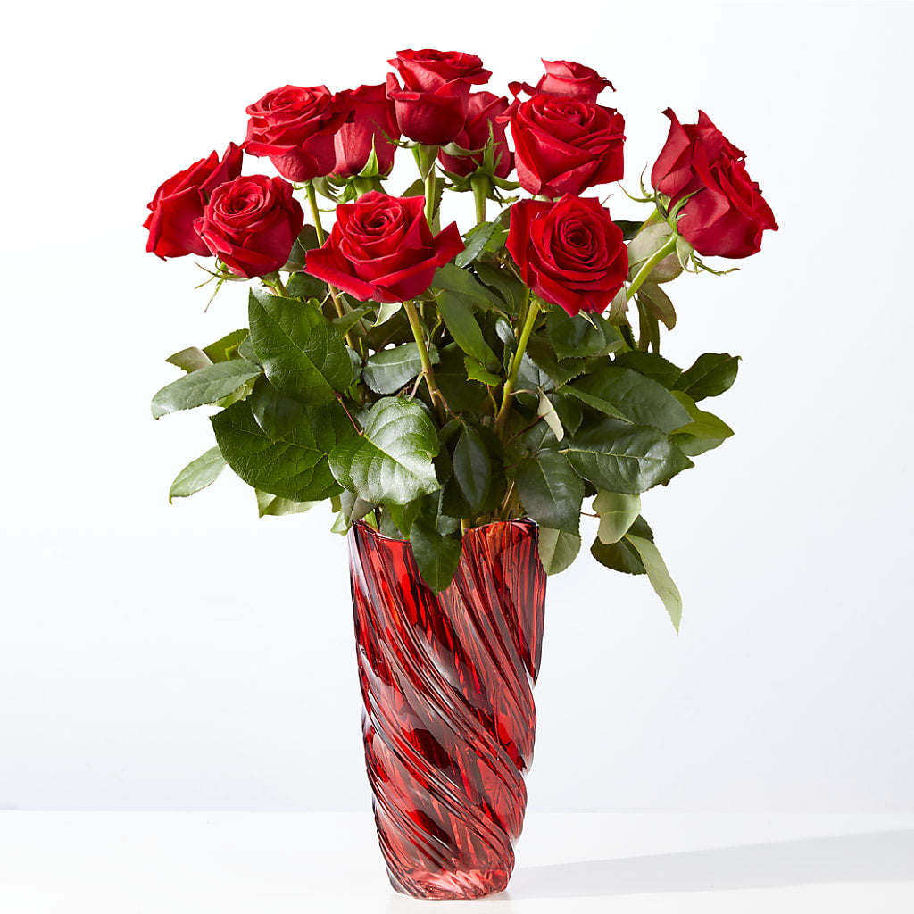 Classic Love Red Rose Bouquet with Luxe Swirl Vase – Nacogdoches Floral Company, Nacogdoches TX