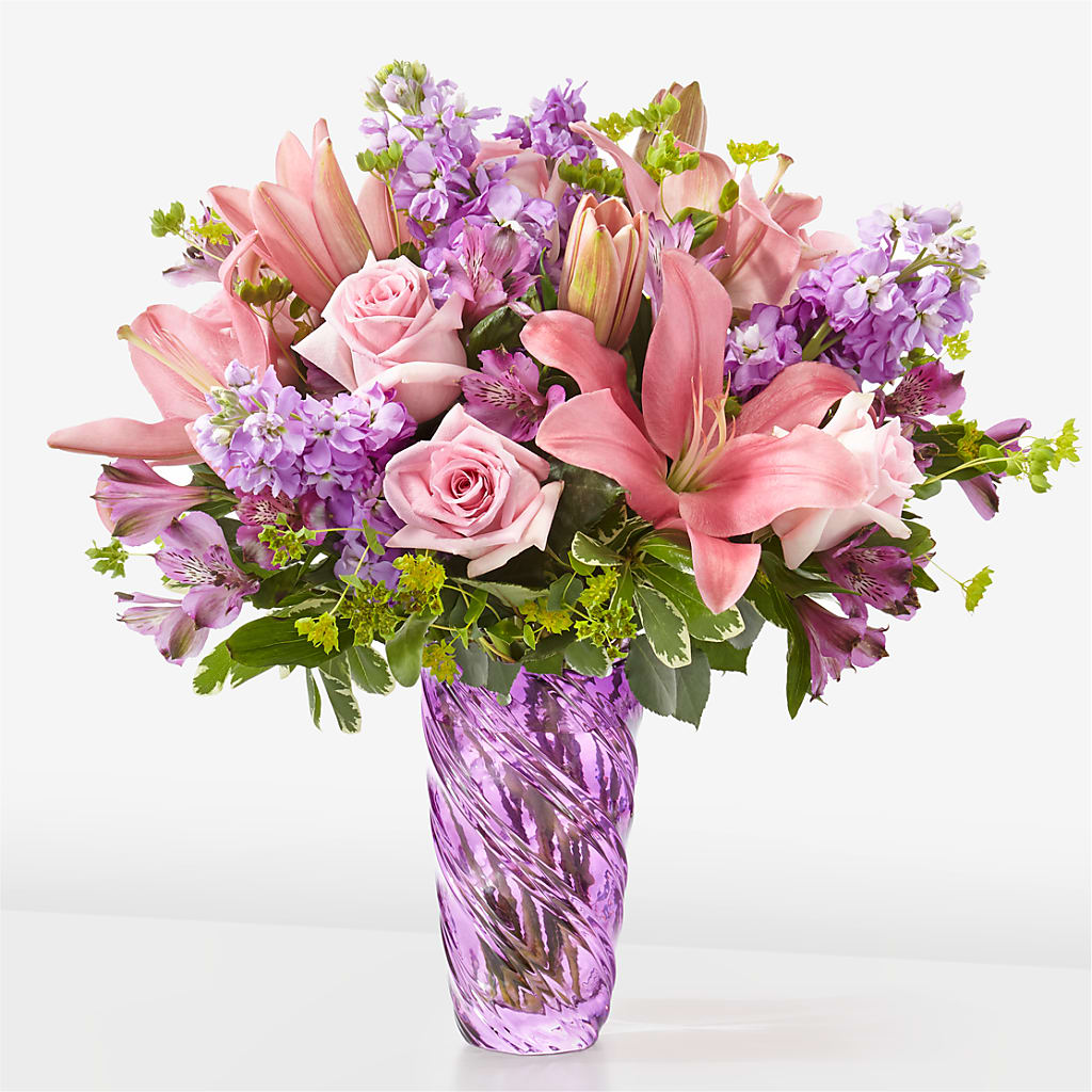 Precious Petals Bouquet with Luxe Swirl Vase – Nacogdoches Floral Company, Nacogdoches TX