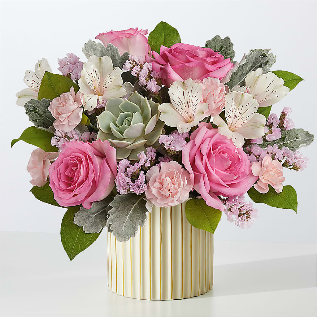 Dusty Rose Bouquet with Ivory Vase –  Nacogdoches Floral Company, Nacogdoches TX