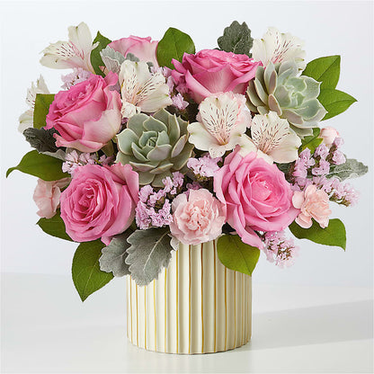 Dusty Rose Bouquet with Ivory Vase –  Nacogdoches Floral Company, Nacogdoches TX