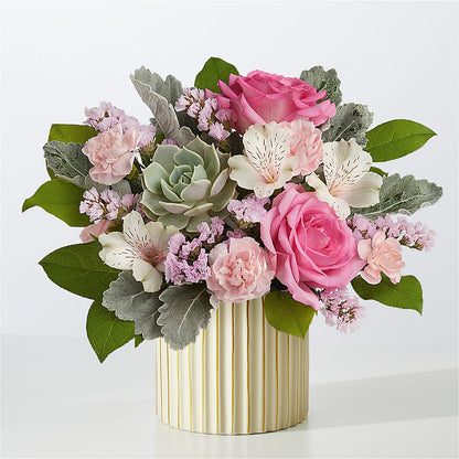 Dusty Rose Bouquet with Ivory Vase –  Nacogdoches Floral Company, Nacogdoches TX