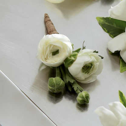 White Ranunculus Boutonniere –  Nacogdoches Floral Company, Nacogdoches TX