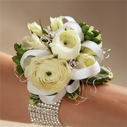 White Wedding Corsage –  Nacogdoches Floral Company, Nacogdoches TX